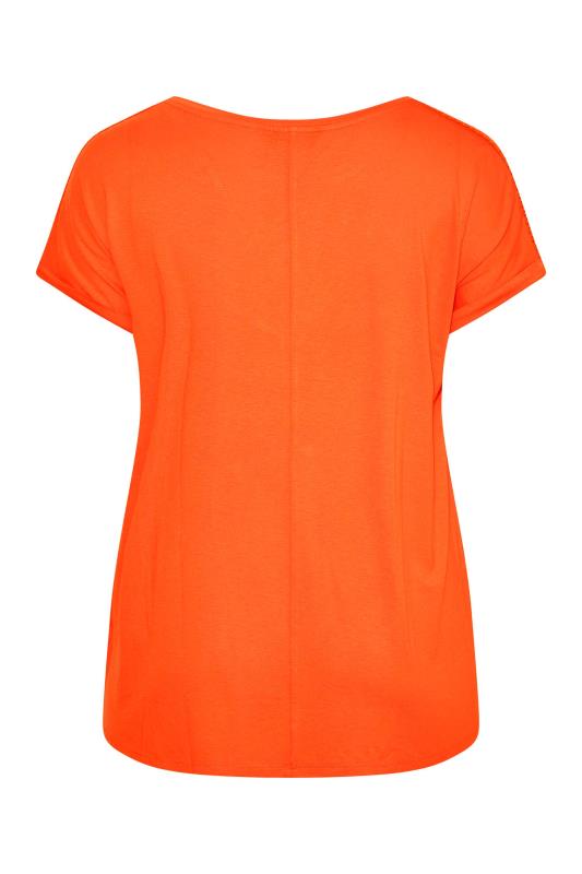 Plus Size Orange Crochet Shoulder T-Shirt | Yours Clothing 7
