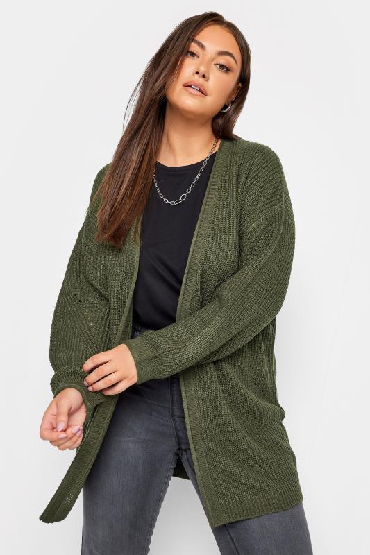 Plus Size  YOURS Curve Khaki Green Knitted Cardigan