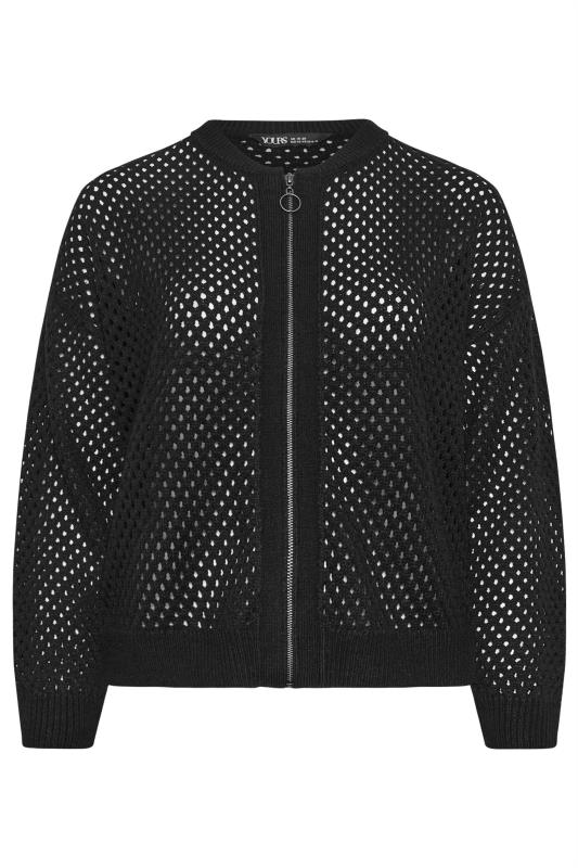 YOURS Plus Size Black Crochet Bomber Cardigan | Yours Clothing 6