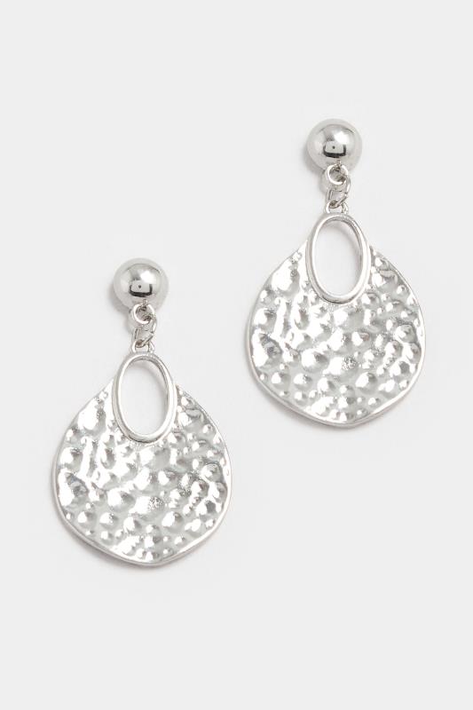Silver Hammered Drop Down Earrings | Yours Clothing  2