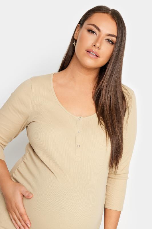 BUMP IT UP MATERNITY Plus Size Beige Brown Ribbed Popper Fastening Top | Yours Clothing 4