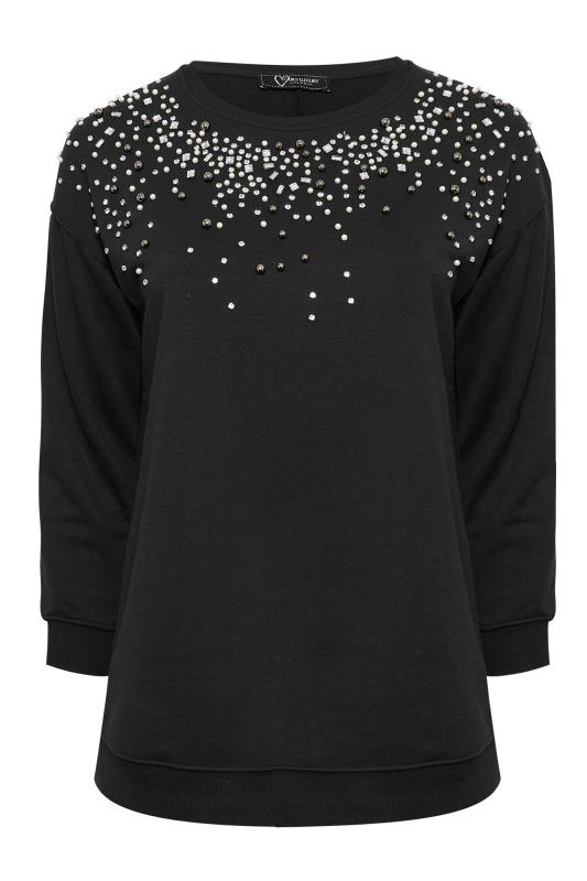 YOURS LUXURY Curve Black Diamante & Pearl Embellished Soft Touch Sweatshirt | Yours Clothing 7