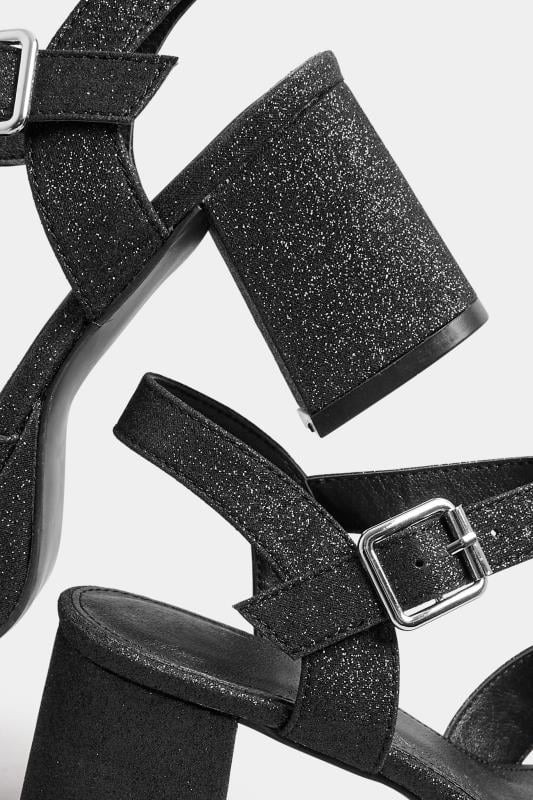 Black Cross Over Strap Glitter Heels In Wide E Fit & Extra Wide EEE Fit | Yours Clothing 5