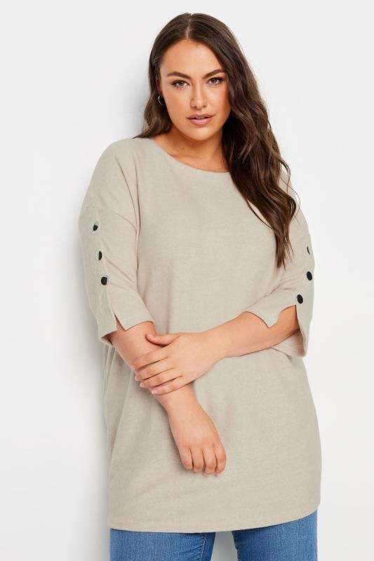YOURS Plus Size NaturalBrown Soft Touch Button Top | Yours Clothing 1