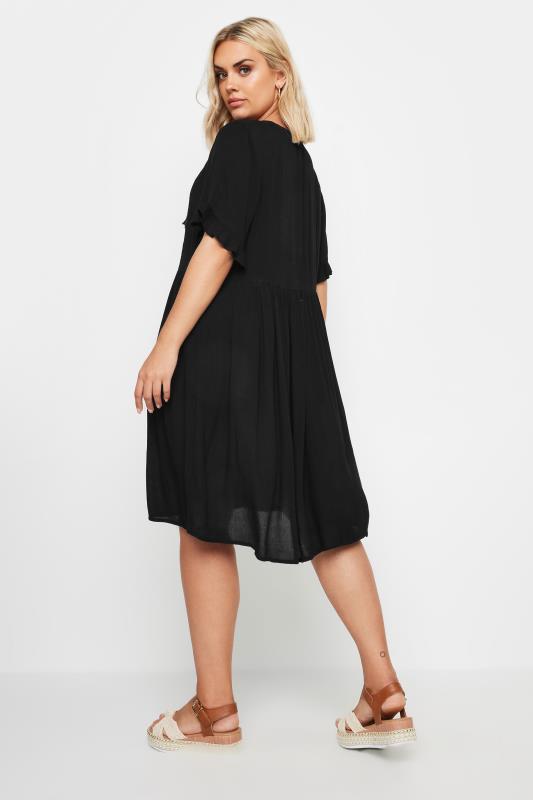 YOURS Plus Size Black Crinkle Tie Neck Dress | Yours Clothing 3