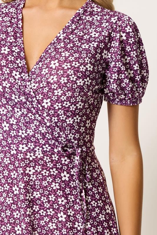 M&Co Berry Red Ditsy Floral Midi Wrap Dress | M&Co 4