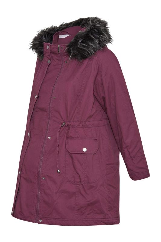 BUMP IT UP MATERNITY Plus Size Berry Red Parka Coat | Yours Clothing 7