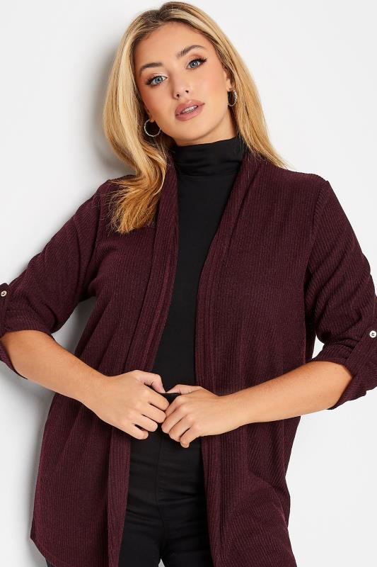 Curve Plus Size Maroon Red Ribbed Cardigan | Yours Clothing 4