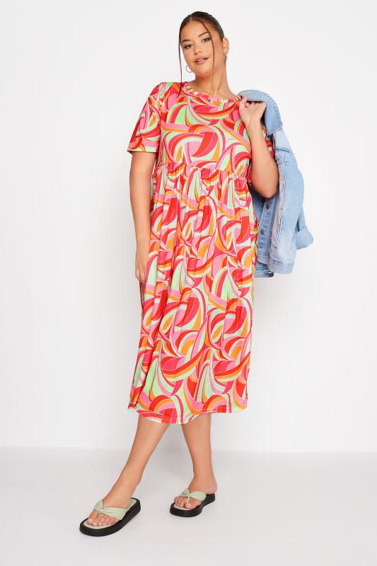 LIMITED COLLECTION Curve Bright Pink Abstract Print Midaxi Smock Dress 1