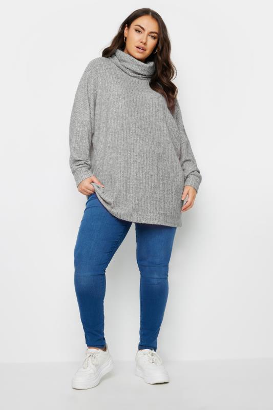YOURS Curve Grey Soft Touch Turtle Neck Jumper | Yours Clothing 2