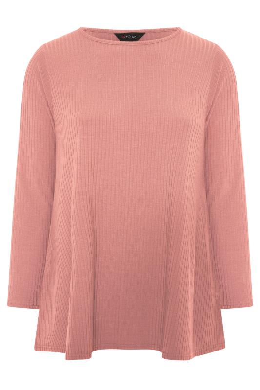 Curve Pink Long Sleeve Ribbed Swing Top 6