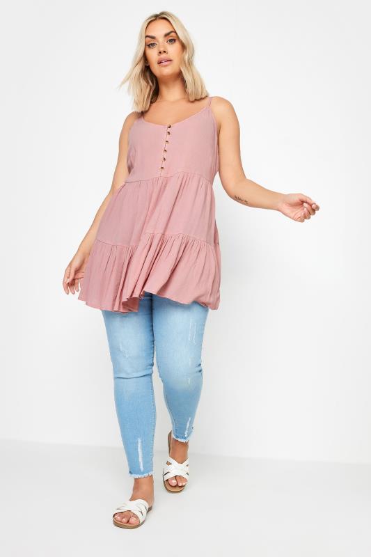 YOURS Plus Size Dusty Pink Crinkle Tiered Vest Top | Yours Clothing 2