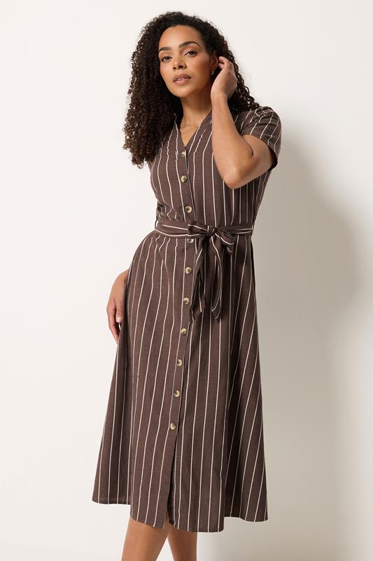  M&Co vestido camisero marrón chocolate de rayas