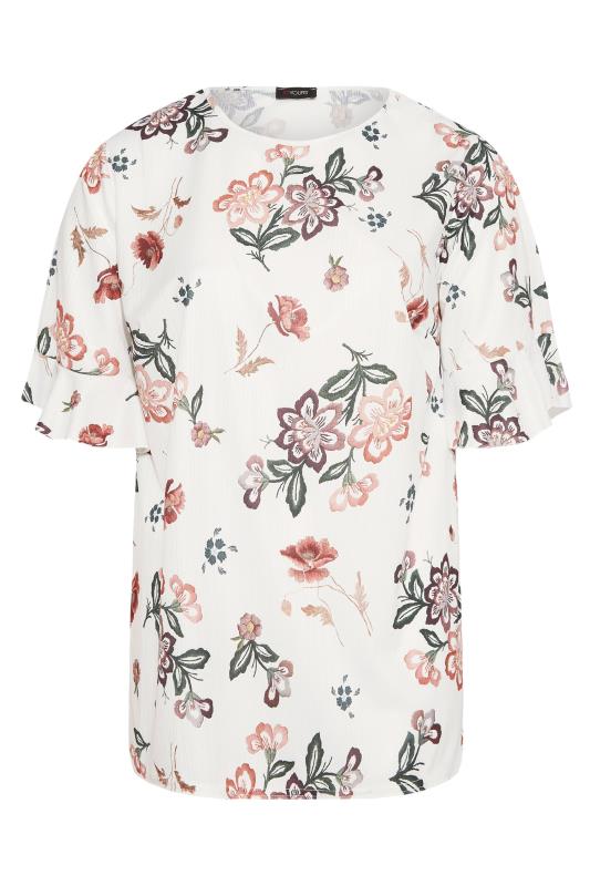 Curve White Floral Print Frill Sleeve Top_F.jpg