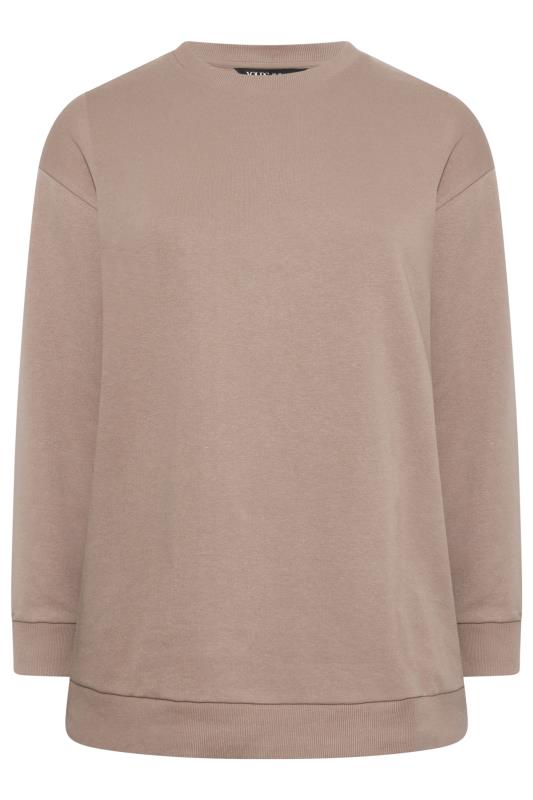 YOURS Plus Size Mocha Brown Crew Neck Sweatshirt | Yours Clothing 5