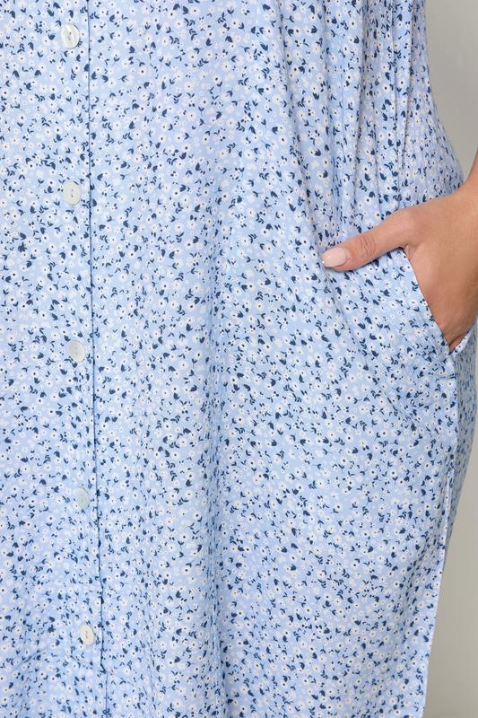 YOURS Plus Size Blue Ditsy Floral Button Through Tunic Dress | Yours Clothing 4
