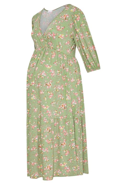 BUMP IT UP MATERNITY Plus Size Green Floral Print Tiered Wrap Dress | Yours Clothing  6