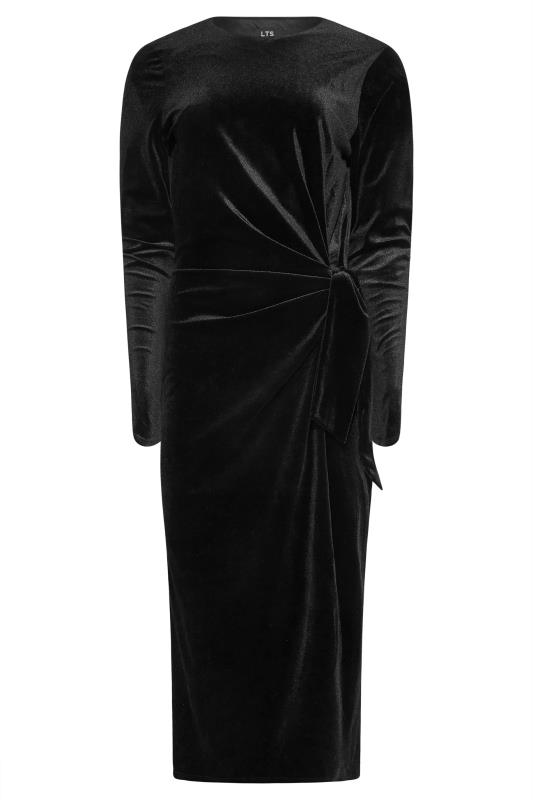 LTS Tall Black Tie Side Velour Midi Dress_F.jpg