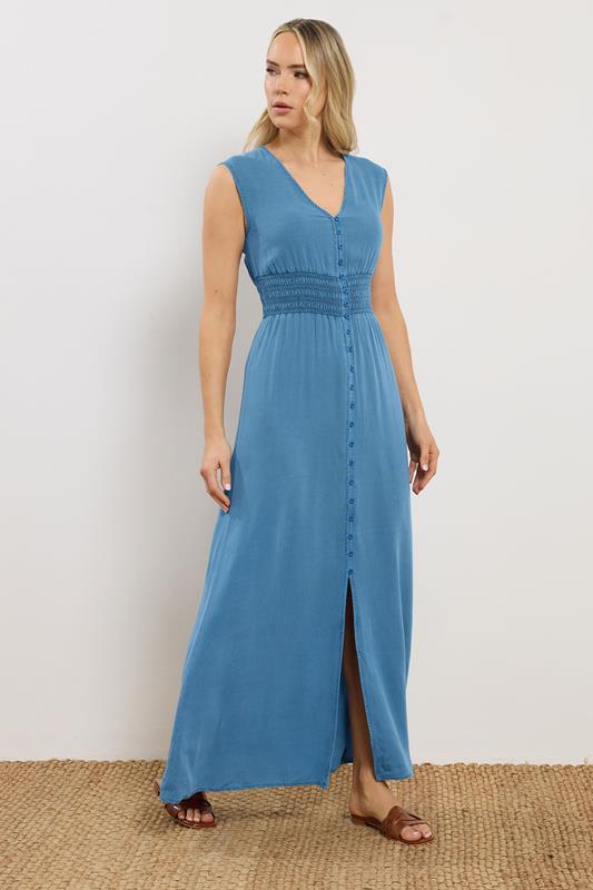 LTS Tall Women's Mid Blue Shirred Waist Maxi Dress | Long Tall Sally 2
