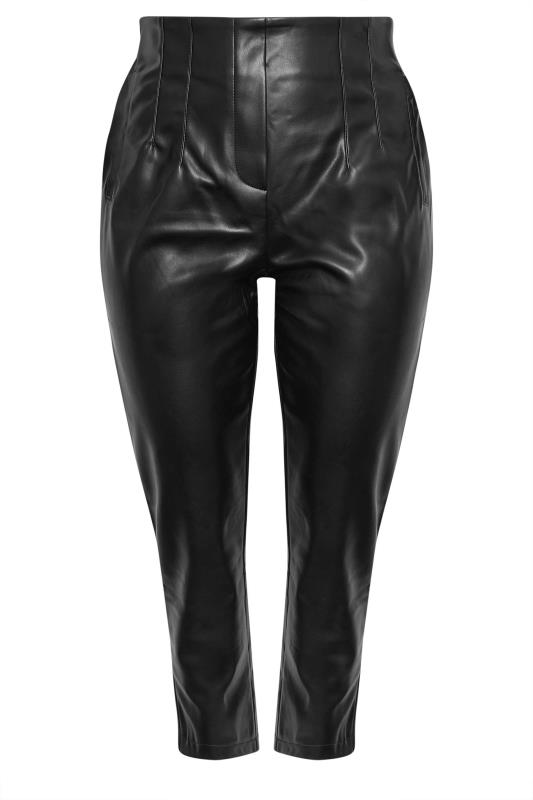 YOURS Plus Size Black Coated Darted Waist Tapered Trousers | Yours Clothing 5