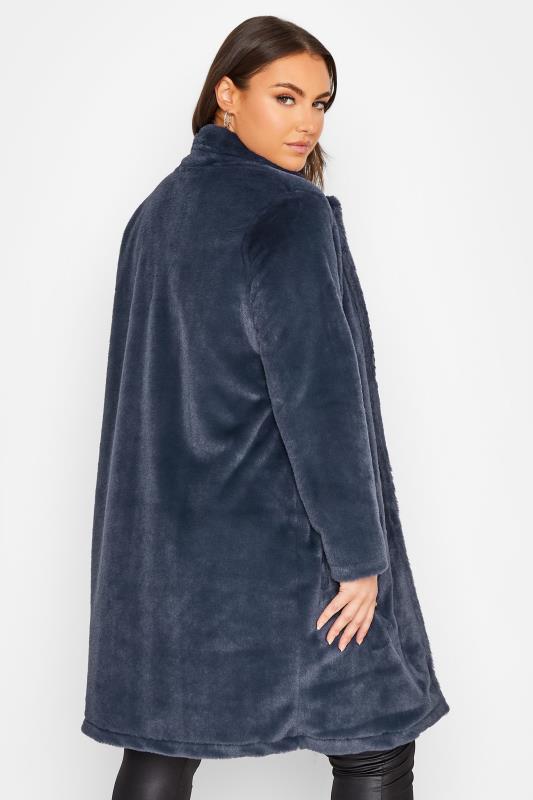 YOURS Plus Size Curve Navy Blue Faux Fur Coat | Yours Clothing  3