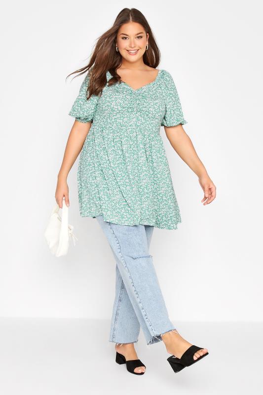 Curve Green Floral Ruched Top 2