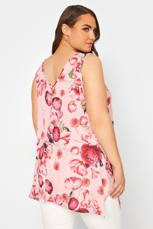 YOURS LONDON Plus Size Pink Floral Hanky Hem Top | Yours Clothing  3