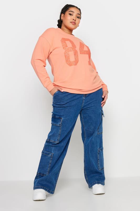 YOURS Plus Size Orange '84' Sequin Embellished Sweatshirt | Yours Clothing 2