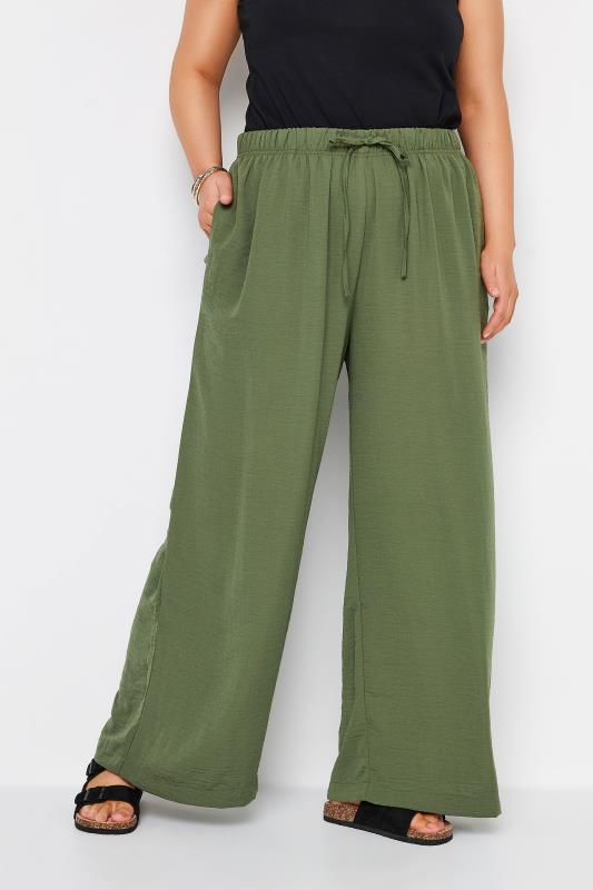  YOURS Curve Olive Green Twill Wide Leg Trousers