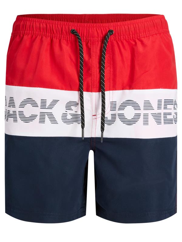 JACK & JONES Big & Tall Red Stripe Logo Swim Shorts | BadRhino 1
