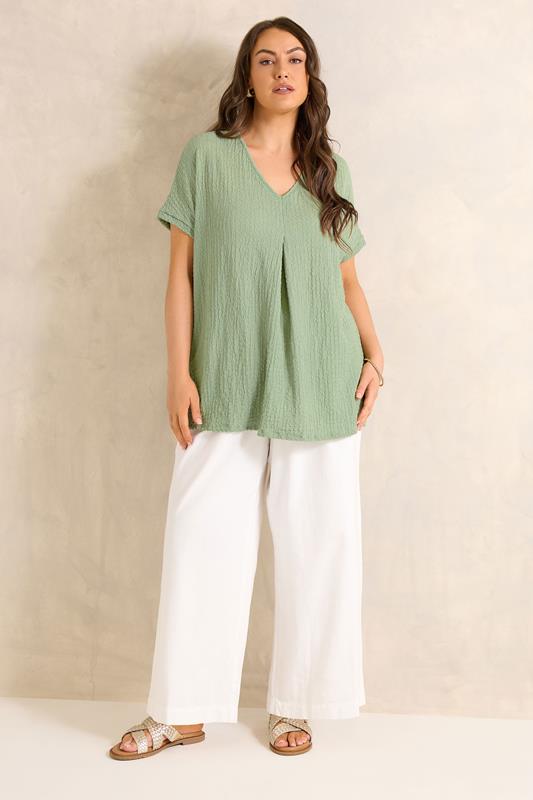 EVANS Plus Size Sage Green Plisse Pleat Top | Evans 1