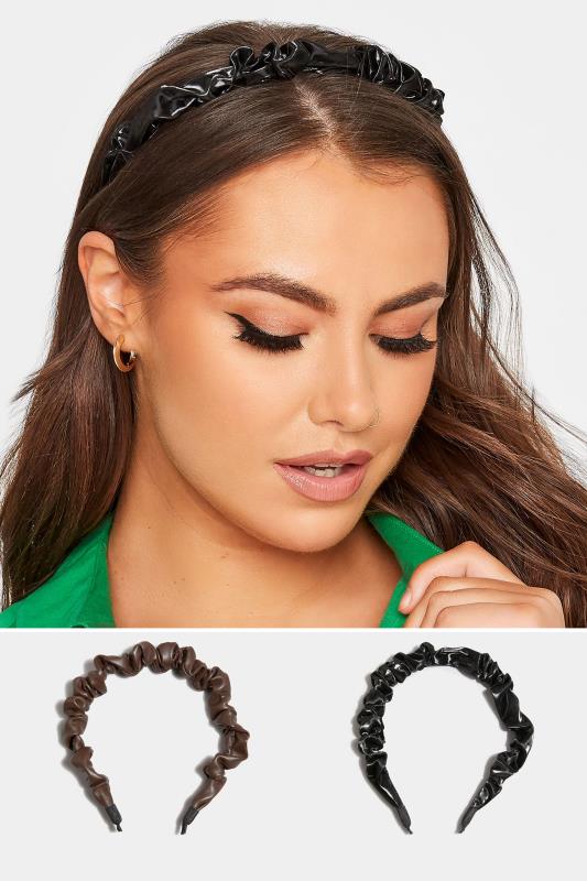 Plus Size  2 PACK Brown & Black Ruched Headbands