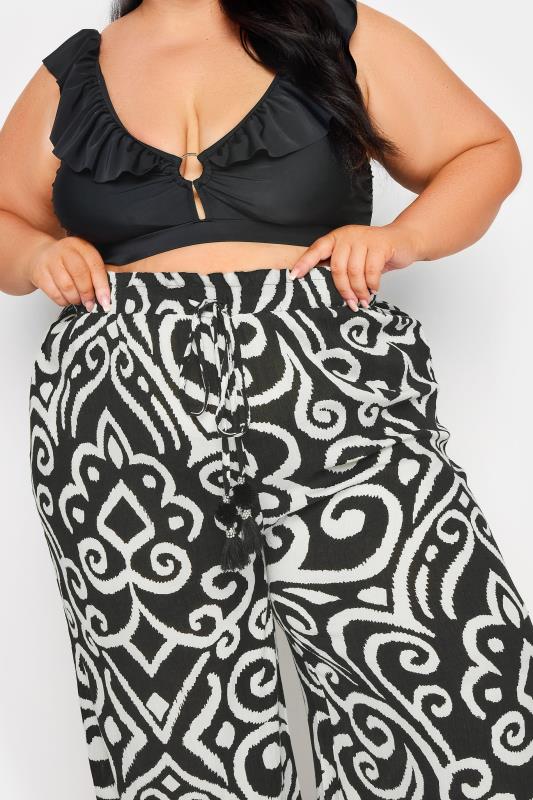 YOURS Plus Size Black Abstract Print Crinkle Tassel Trousers | Yours Clothing 5