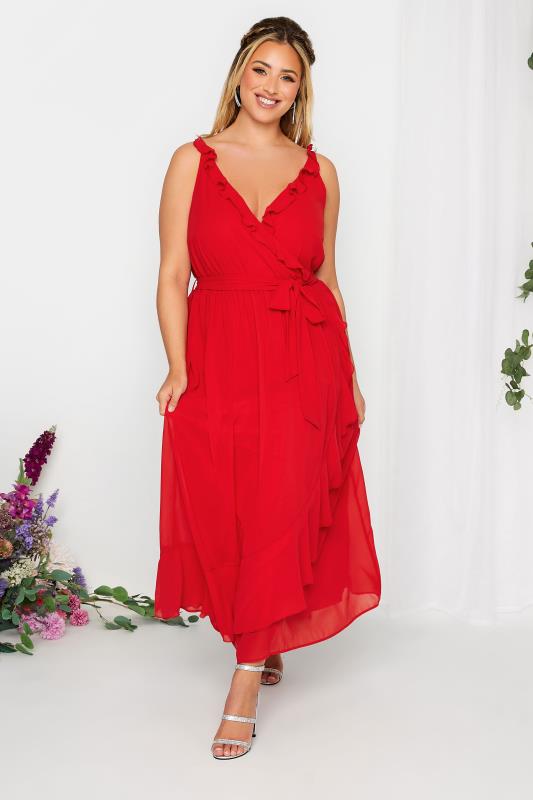 YOURS LONDON Plus Size Red Ruffle Wrap Dress | Yours Clothing 1