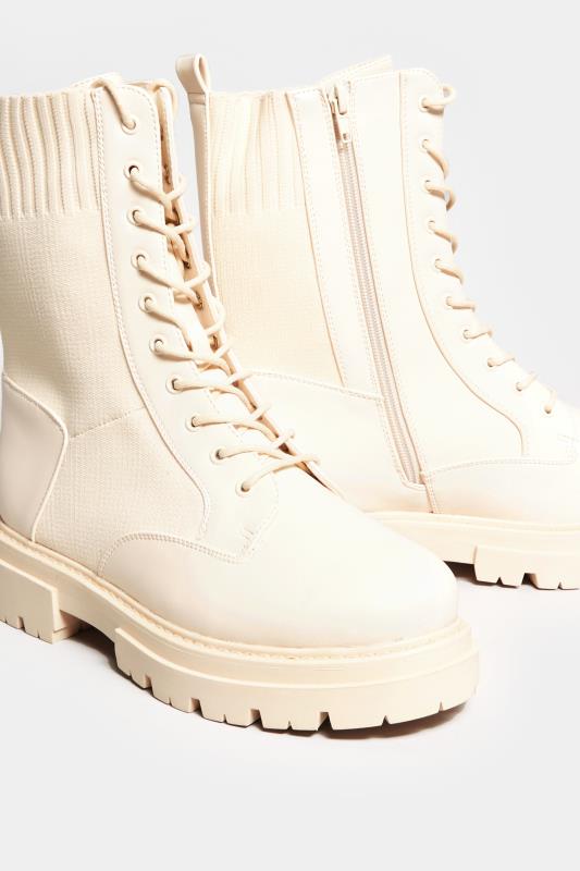 LIMITED COLLECTION Cream Sock Lace Up Boots In Wide E Fit & Extra Wide EEE Fit | Yours Clothing 5