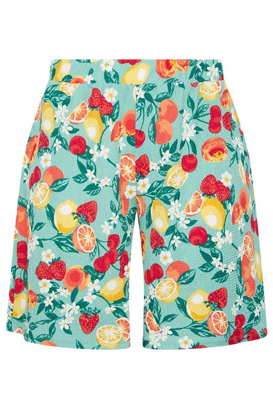 YOURS Plus Size Green Mixed Fruit Textured Shorts | Yours Clothing 5