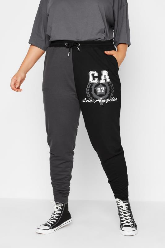 Curve Half & Half Black 'Los Angeles' Cuffed Joggers | Yours Clothing 1