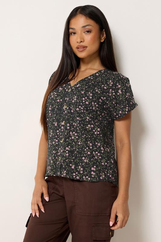  M&Co Petite Berry Purple Ditsy Floral Print Button Front Blouse