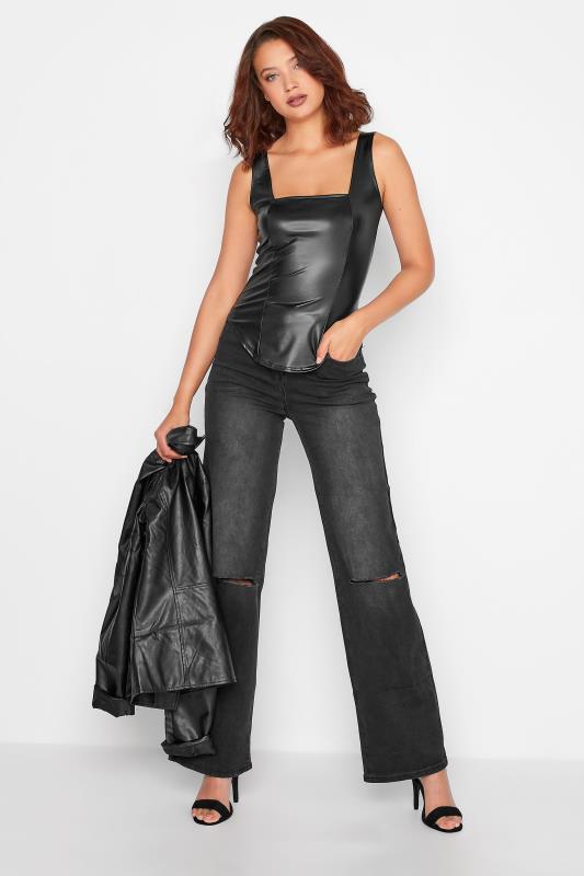 LTS Tall Black Faux Leather Corset Top 2