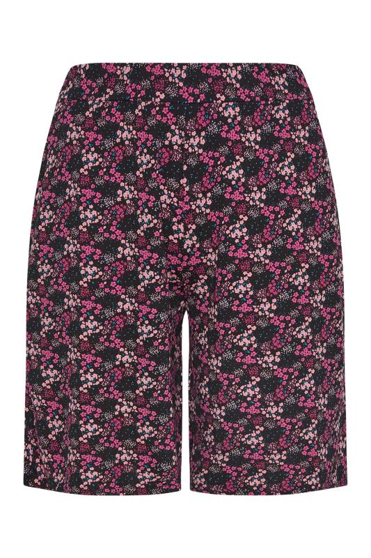 Curve Black & Pink Floral Print Jersey Shorts_X.jpg