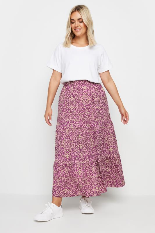 YOURS Plus Size Pink Paisley Print Textured Maxi Skirt | Yours Clothing 2