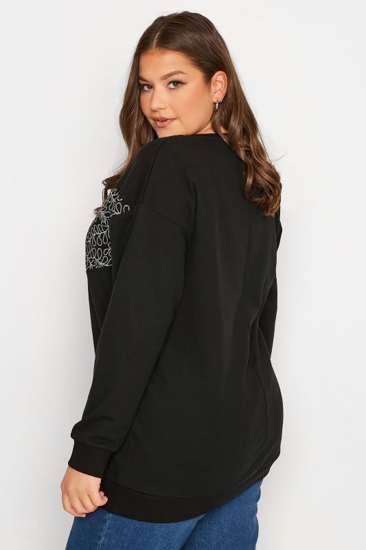 Plus Size Black Floral Embroidered Block Sweatshirt | Yours Clothing 3