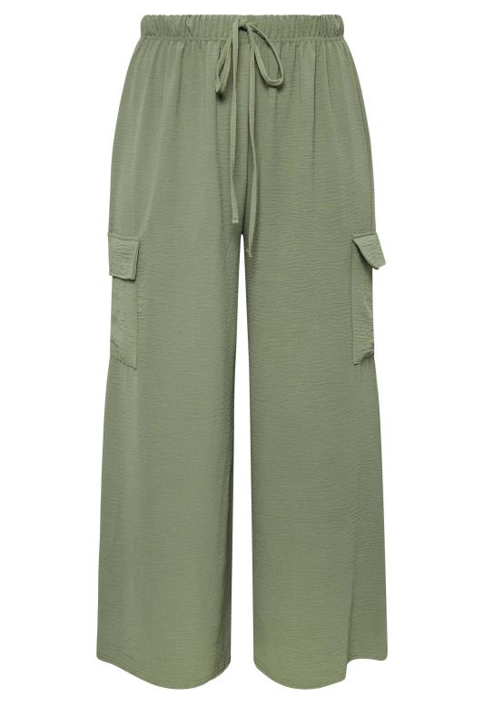 YOURS Plus Size Khaki Green Wide Leg Crepe Cargo Trousers | Yours Clothing 6