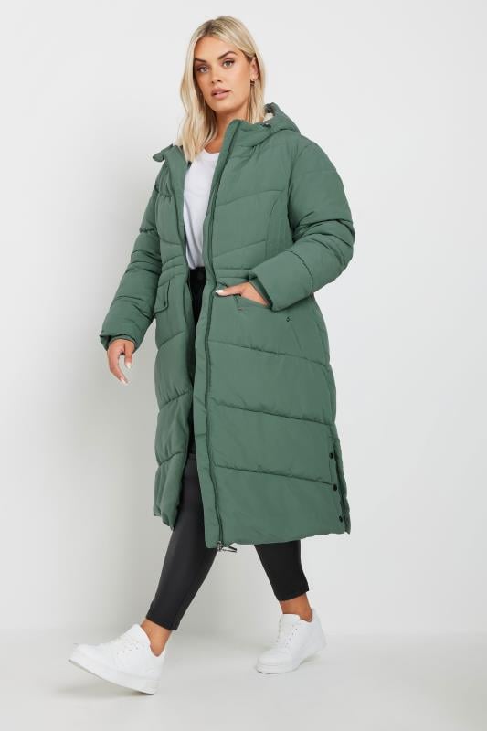 YOURS Plus Size Green Borg Hooded Padded Coat | Yours Clothing 2