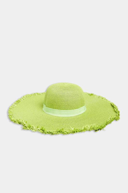 Lime Green Frayed Edge Straw Hat | Yours Clothing  2