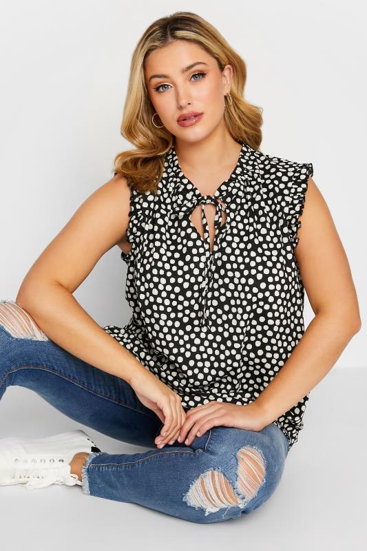 YOURS Plus Size Black Polka Dot Print Frill Sleeve Blouse | Yours Clothing 4