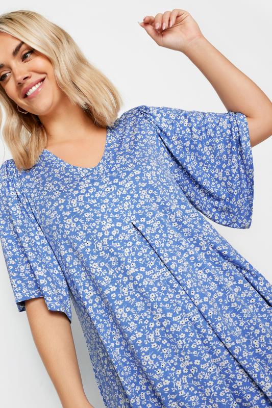 YOURS Plus Size Blue Ditsy Floral Pleat Front Top | Yours Clothing 4