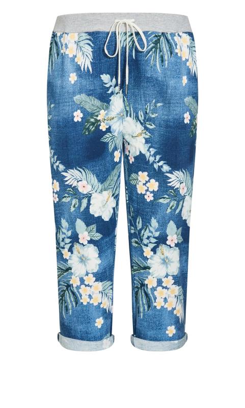 Evans Blue Washed Tropical Print Cropped Trousers 6