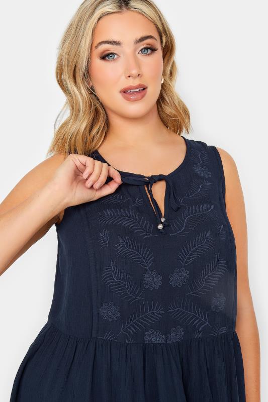 YOURS Plus Size Navy Blue Embroidered Peplum Vest Top | Yours Clothing 4