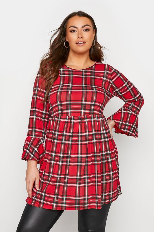 LIMITED COLLECTION Red Tartan Flare Sleeve Smock Tunic_A.jpg